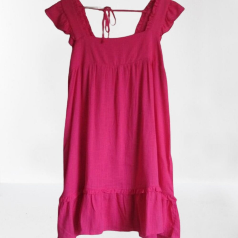 COPY - Ruffled Hot Pink Solid Linen Backless Summer Mini Sundress with Lining